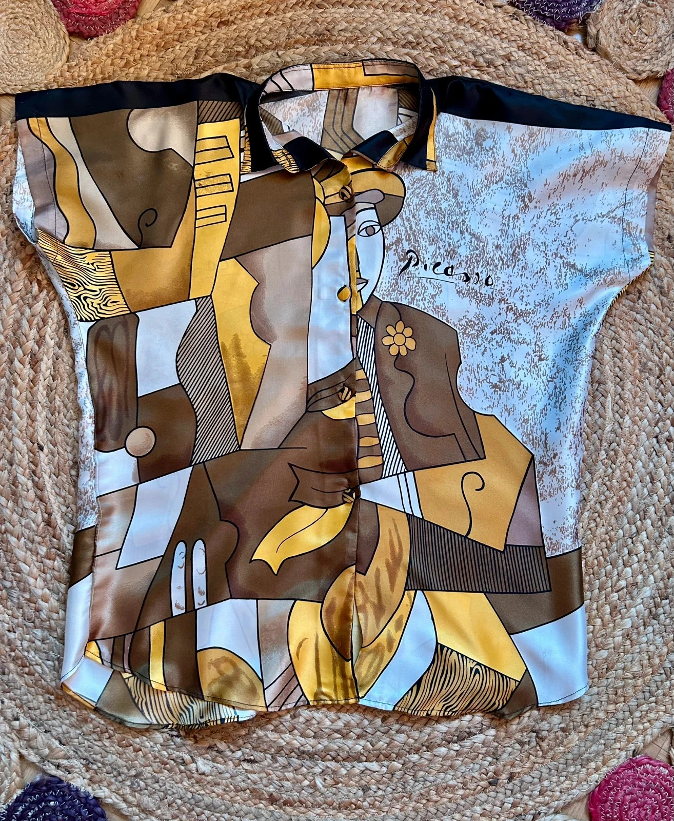 🌿🎨Picasso Inspired Vintage 90s Boho Statement Artwear Shirt Artistic Cubism 38/40🌿🎨 – photo 15